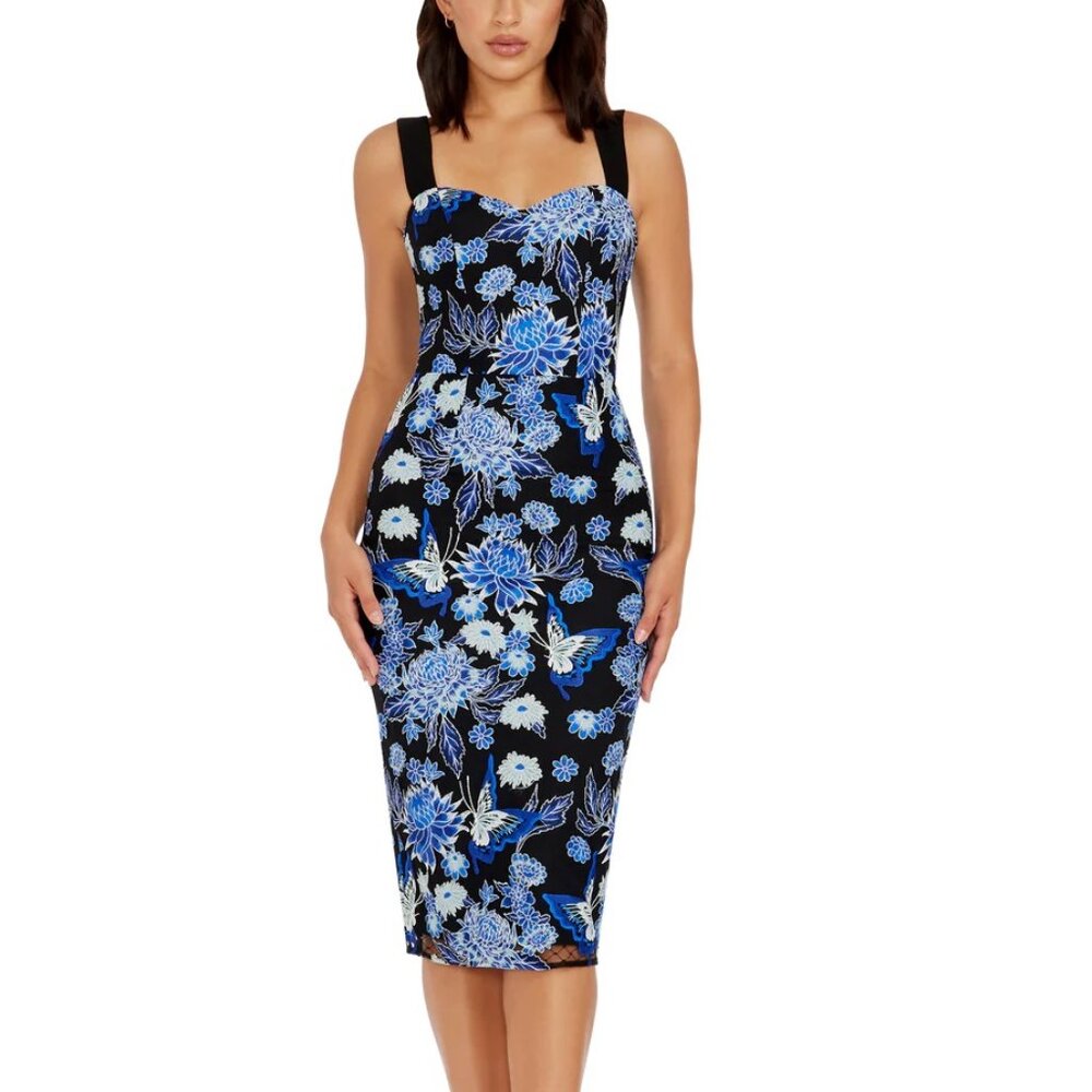 NWT $288 DRESS THE POPULATION NICOLE DRESS IN COBALT MULTI SIZE XXS